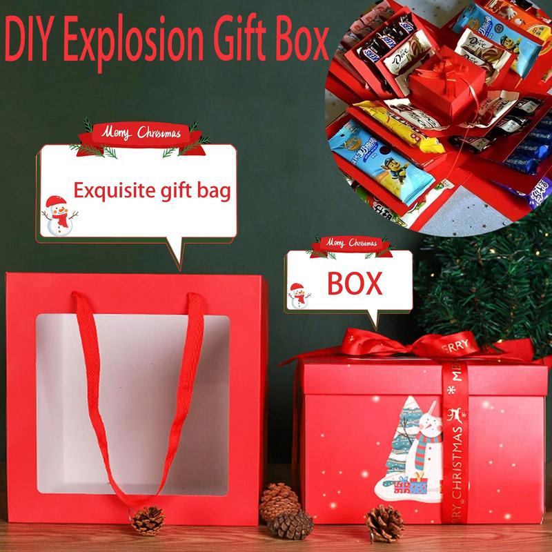 5-Story Surprise Explosion Gift Box with Ribbon, Multi-Pocket Snack & Candy Storage, Perfect for Birthdays, Festivals, Holidays